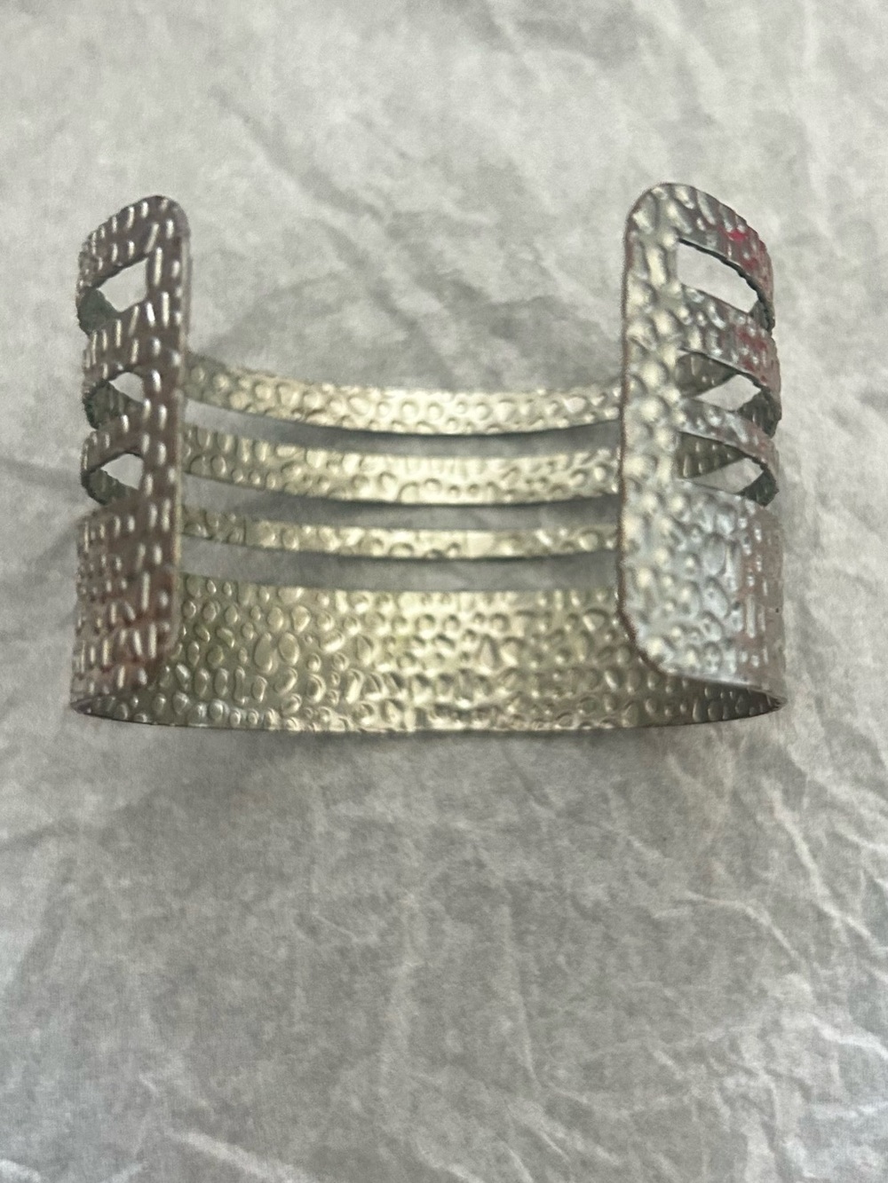 Vintage Hammered Silver-Tone Open Cuff Bracelet - Women's Accessory
